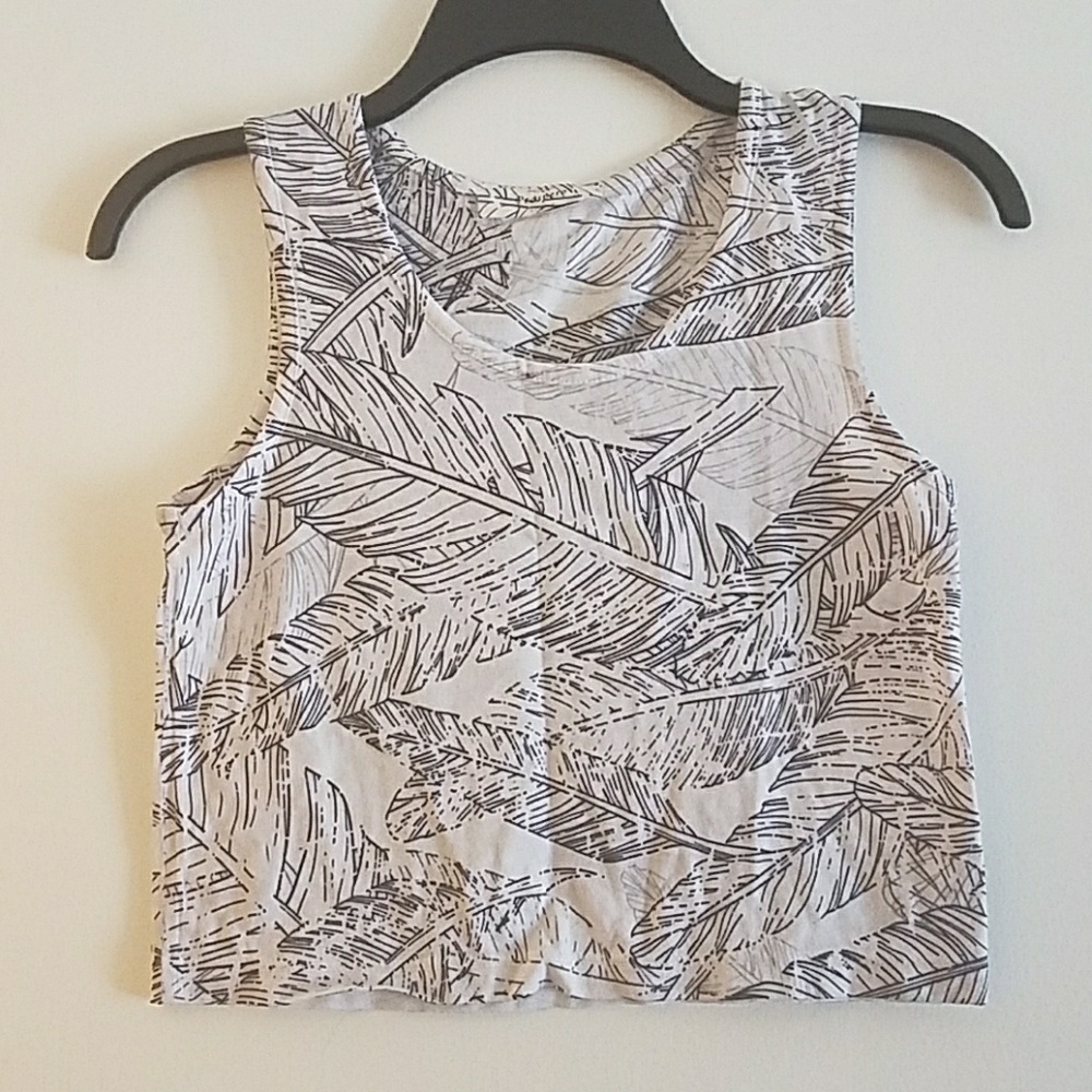 White grey and black feather crop top